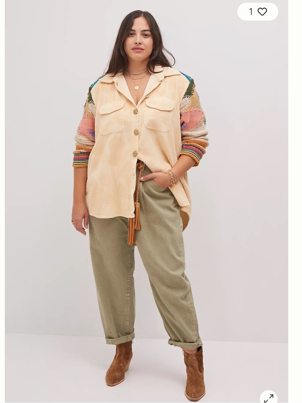 Pilcro Easygoing boho knit & corduroy shacket button down utility shirt size 1X